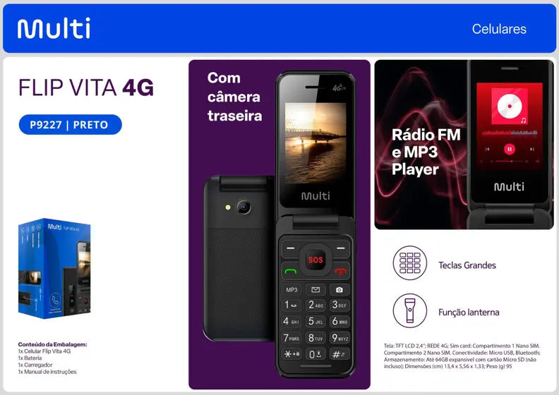 MULTILASER FLIP VITA 4G PRETO